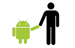 Imagem de um adroid e humano em formato de logô